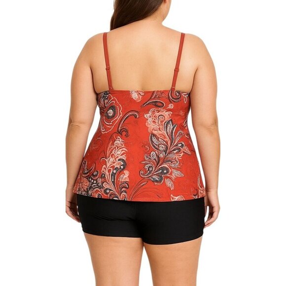 Plus Size 3XL Floral Tankini Swim Set Adjustable Straps High Waisted Boyshorts - Picture 4 of 9